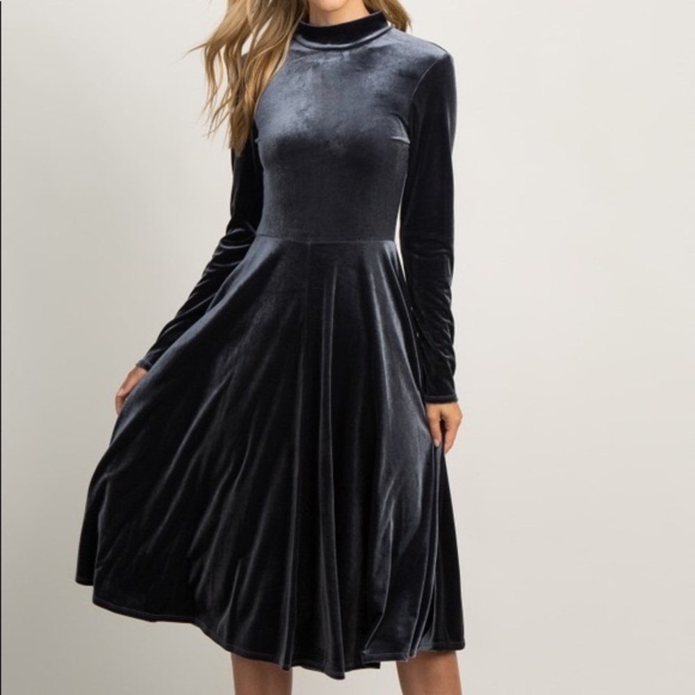 PinkBlush Maternity mock neck velvet dress